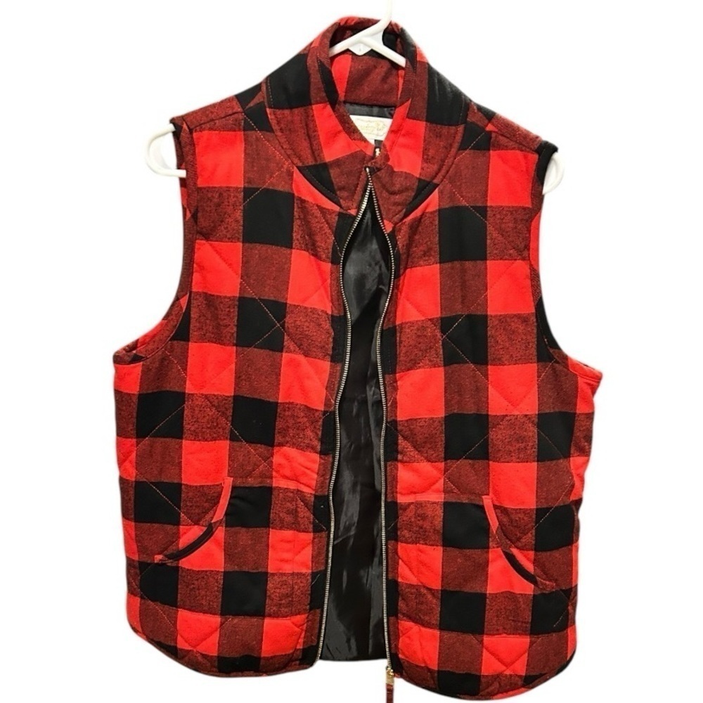 MUD PIE Buffalo Plaid Red Black Winter Outer Vest Women’s Large VGC